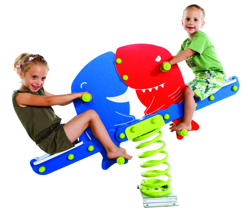 Federspielgerät Zwillingshai Zwei Kinder wippen auf einem Zweiersitz Hai
